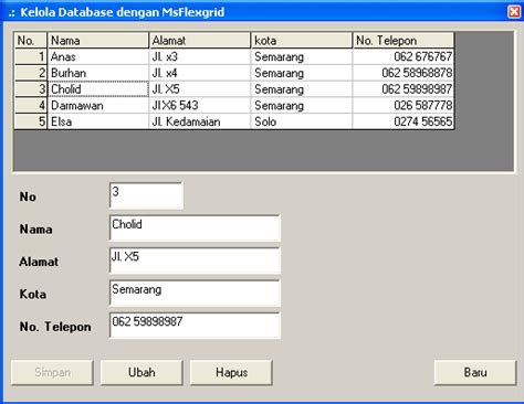 menampilkan data  msflexgrid  datacontrol vb jadul