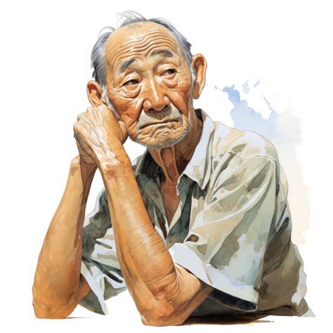 Premium Photo | Asian old man in thinking and doubts watercolor