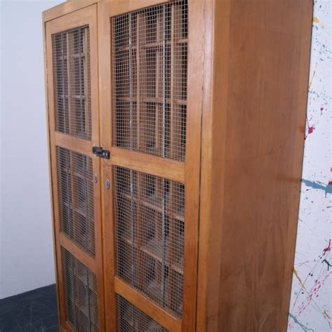 Wooden School Locker from Belgium | Blue Ticking