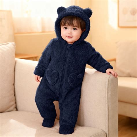 Infant Fleece Pajamas Girls One Piece Pajamas Blue Onesies Cute Animal