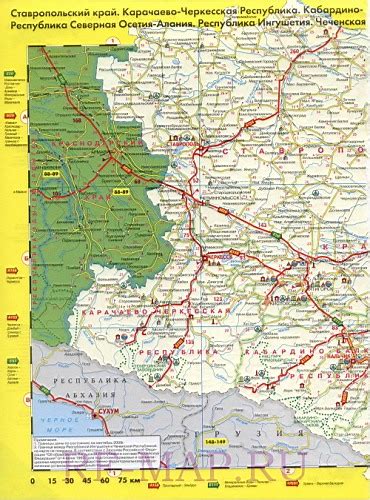 Карта Северо-Кавказского федерального округа. Карта дорог - Северо ...
