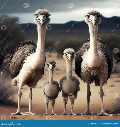 Ostrich Full Body Family. Generative AI Stock Illustration ...