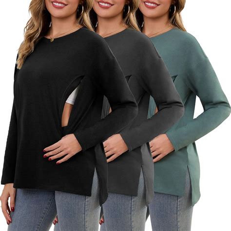 Women's Oversized Nursing Tops Long Sleeve 3 Pack Breastfeeding Shirts