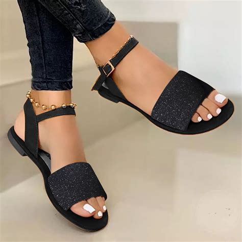 flat women black sandals 5