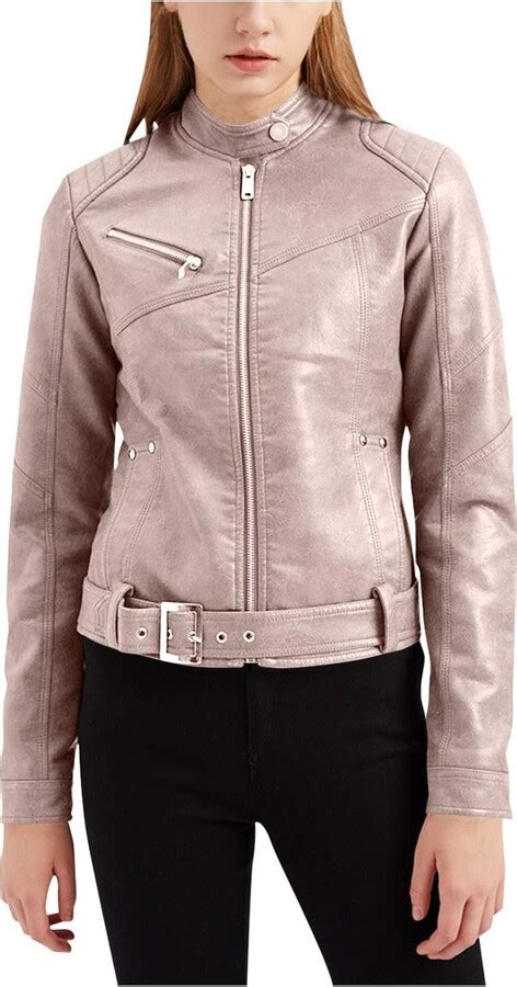 MODSGUE Women's Biker Jacket PU Leather Coat Long Sleeve Leather Jacket ...