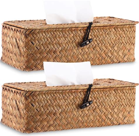 wenqik  pcs tissue box cover rectangle tissue box seagrass tissue box