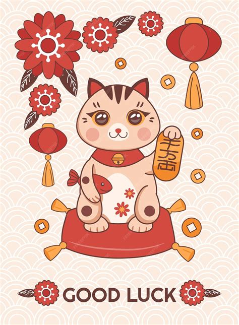 Premium Vector | China happy good luck cat Japanese or Chinese asian