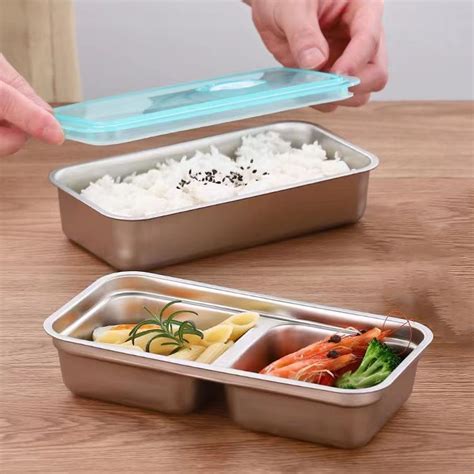 tasrioml 1/2Pcs Snack Box Double Compartment Stainless Steel Container