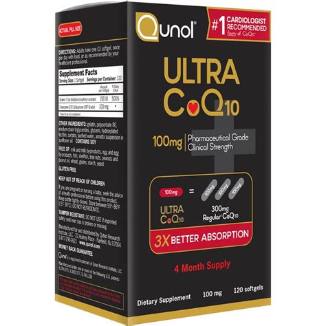 Branded Qunol Ultra 100% Natural COQ10 100mg Softgels (120 ct ...