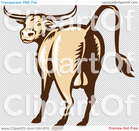 Clipart Retro Texas Longhorn Bull From The Rear - Royalty Free Vector ...