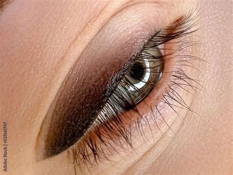 macro photography of the eye with the procedure of permanent make-up of ...