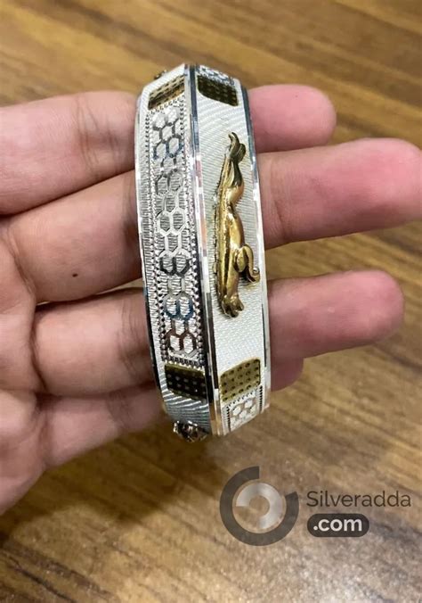 Sterling Silver Golden Jaguar Kada, Silver Custom Handmade Bangle or ...