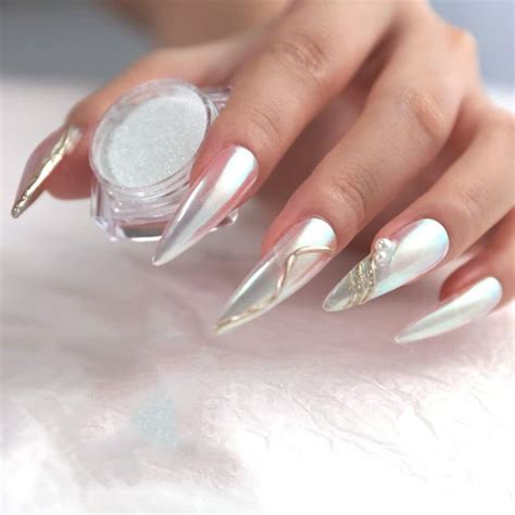 aurora chrome nail powder shell pearl nail glitter powder white pearl