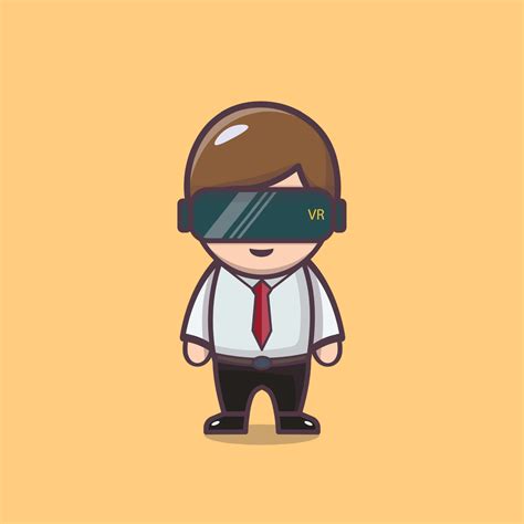 cute character office employee at work or meeting using Virtual Reality
