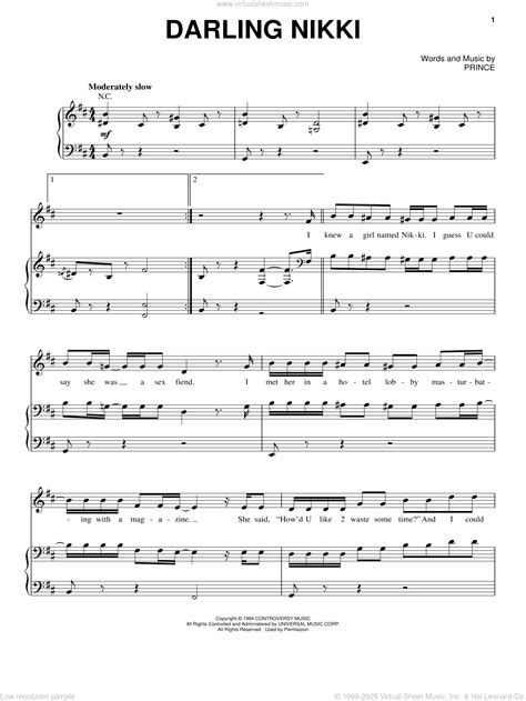 Darling Nikki sheet music for voice, piano or guitar (PDF)
