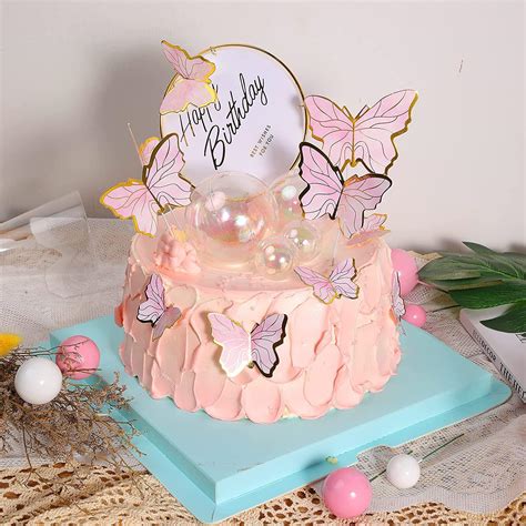 Gold 3D Butterfly Cupcake Toppers - 81-Piece Happy Birthday Cake Decorations