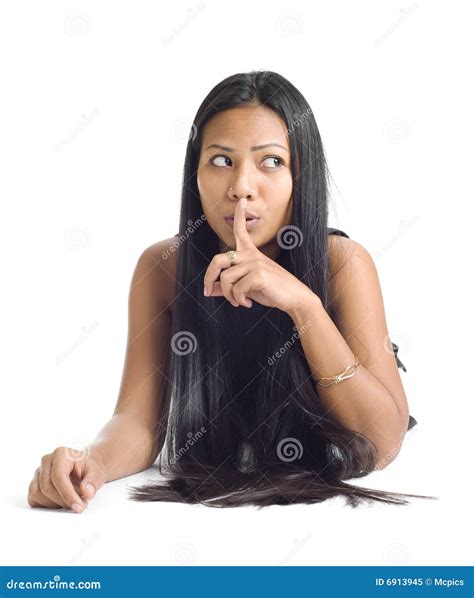 Young Asian with Finger on Her Lips Stock Image - Image of beautiful