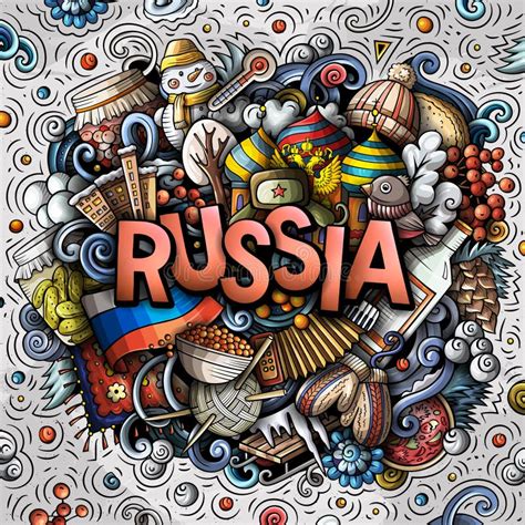Russia Hand Drawn Cartoon Doodles Illustration. Funny Travel Design ...