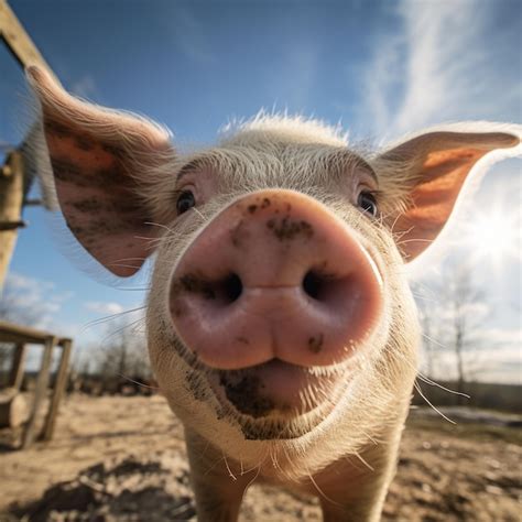 Premium AI Image | Pig sniffing the camera face portrait