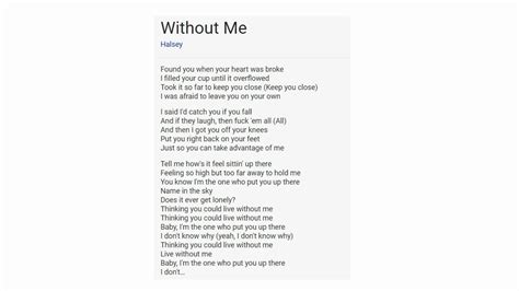Without Me - Halsey Lyrics audio HD - YouTube