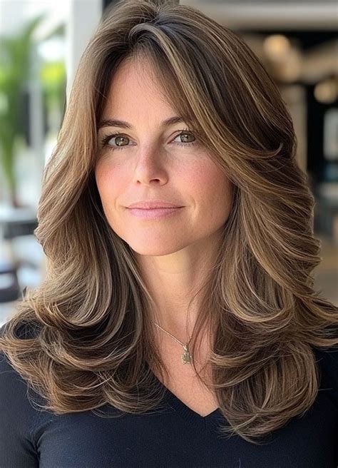 35 Layered Haircuts for Women Over 40 : Deep Chestnut Cascading Layers ...