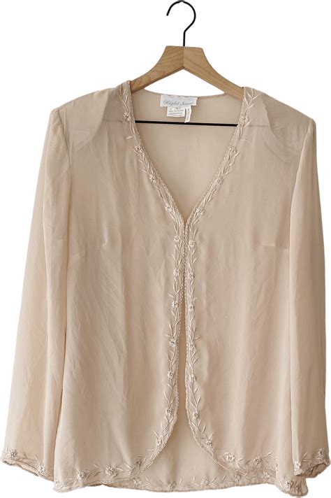 Vintage 90’s Nude Sheer Blouse With Floral Trim by Night Scene | Shop