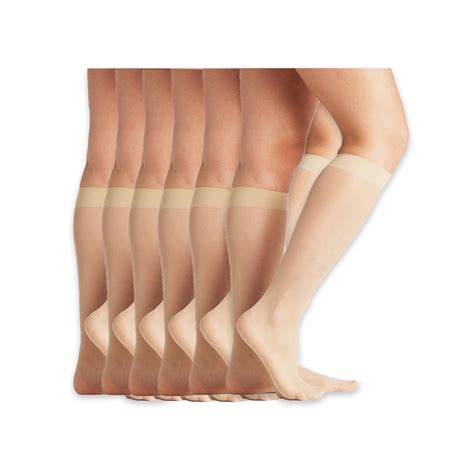 On the Go, Women's Sheer Knee High Socks, Nude, 6 Pair Pack, Soft and