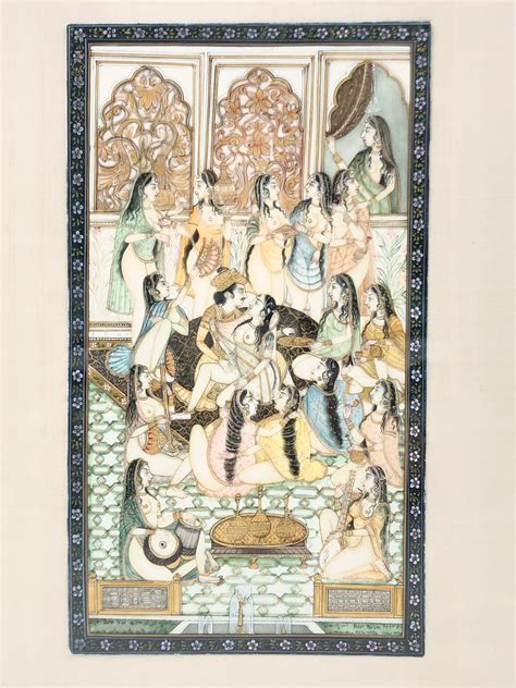 Sold Price: MUGHAL HAND PAINTED EROTIC HAREM MINIATURE PAINTING TILE