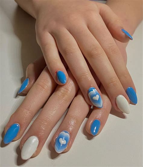 Blue heart nails
