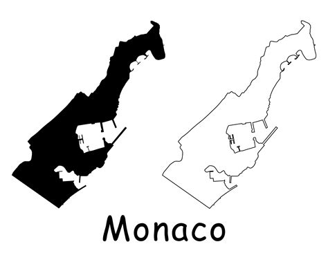 Map of Monaco, Monaco Map, Black and White Detailed Solid Outline