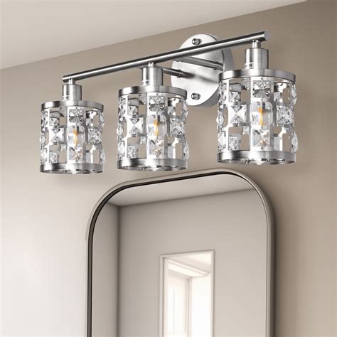 Mercer41 3-Light Brushed Nickel Crystal Bathroom Vanity Light Over
