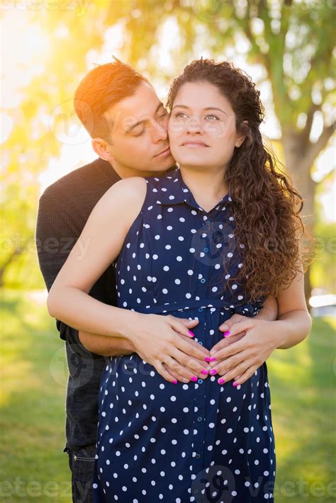 Hispanic Pregnant Young Couple Portrait Outdoors 16359603 Stock Photo