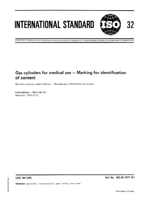 ISO 32:1977 - Gas cylinders for medical use — Marking for ...