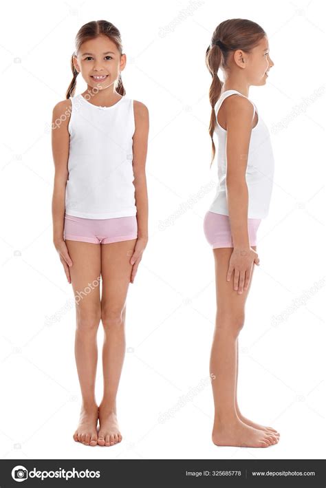 Cute little girl in underwear on white background Stock Photo by ...