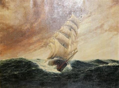 Unknown - Decorative antique oil painting. Sailing ship in a stormy sea ...