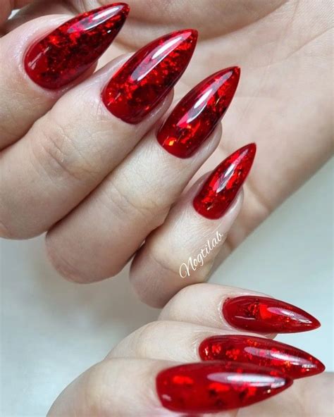Цвет настроения красный | Red chrome nails, Pretty nails, Fake nails