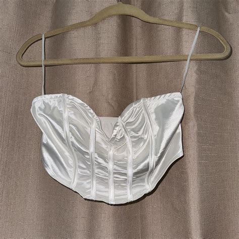 Satin silk white sweetheart neck pretty little thing... - Depop