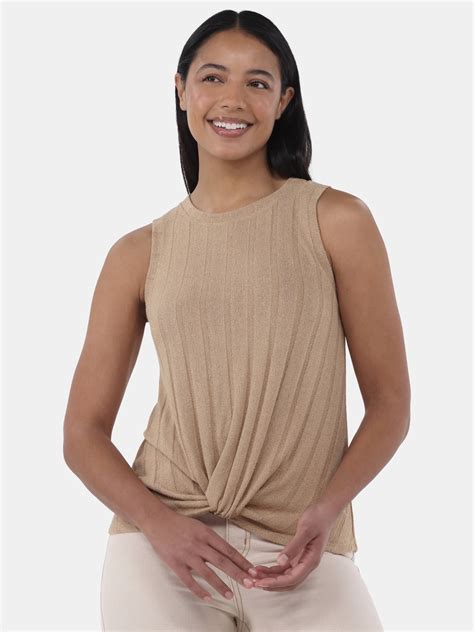 time  tru womens crew neck twist front tank top sizes xs xl