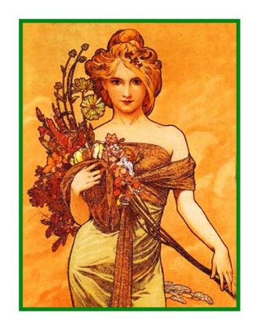 spring  alphonse mucha counted cross stitch pattern orenco