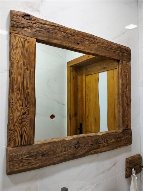 natural wood wall mirror rustic wooden mirror handcrafted etsy