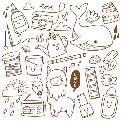 Premium Vector | Kawaii doodle collection line art, suitable for coloring