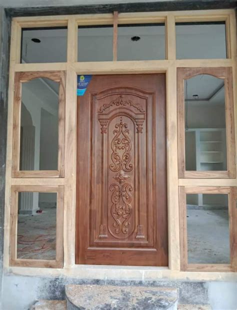 Wood Brown Indian Teak Main Door Frame Along With Door Shutter And ...