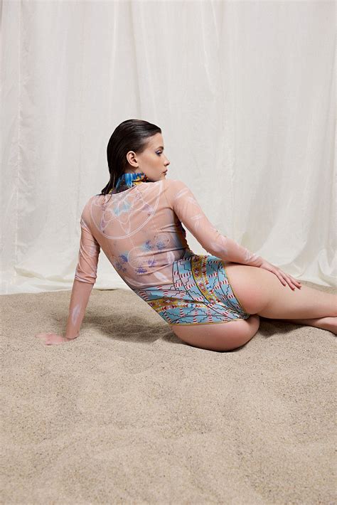 Tan Through One-Piece Swimsuit “Dreamcatcher” with Sleeves – Bohemian