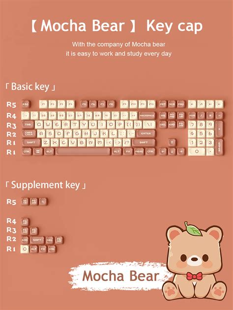 Akko Mocha Bear OEM Profile Double-Shot PBT Keycaps 122 Keys Keycap Set ...