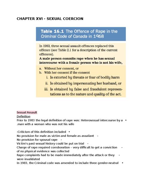 XVI. Sexual Coercion - CHAPTER XVI - SEXUAL COERCION Sexual Assault