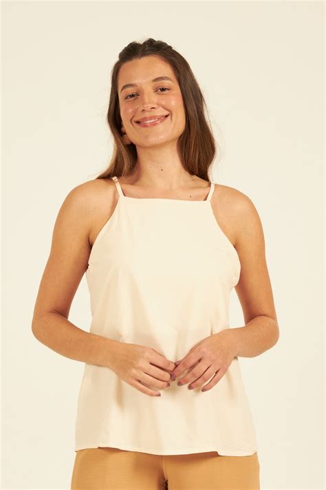 Regata Decote Reto e Alça Regulável - Cru - Visual Rio