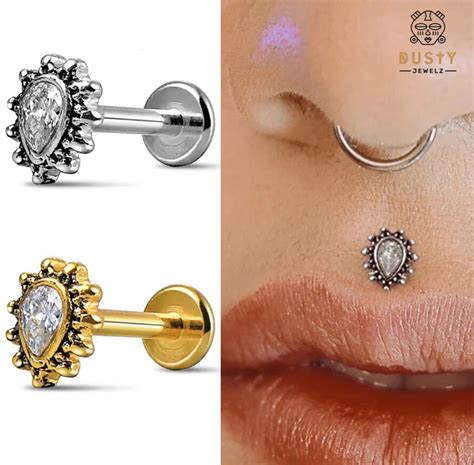 teardrop gem labret stud medusa piercing philtrum dustyjewelz