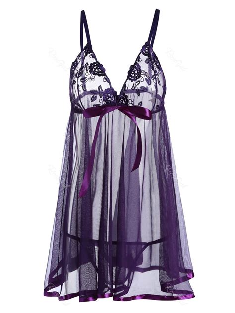 [30% OFF] Lingerie Mesh Sheer Plus Size Slip Babydoll Dress | Rosegal