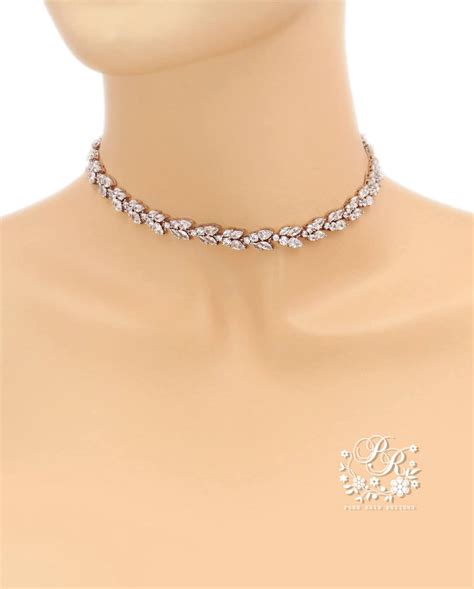 Wedding Choker Necklace Rose Gold Zirconia Necklace Wedding - Etsy