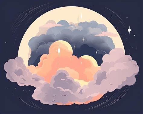 Иллюстрация облаков и луны в ночном небе | Премиум векторы